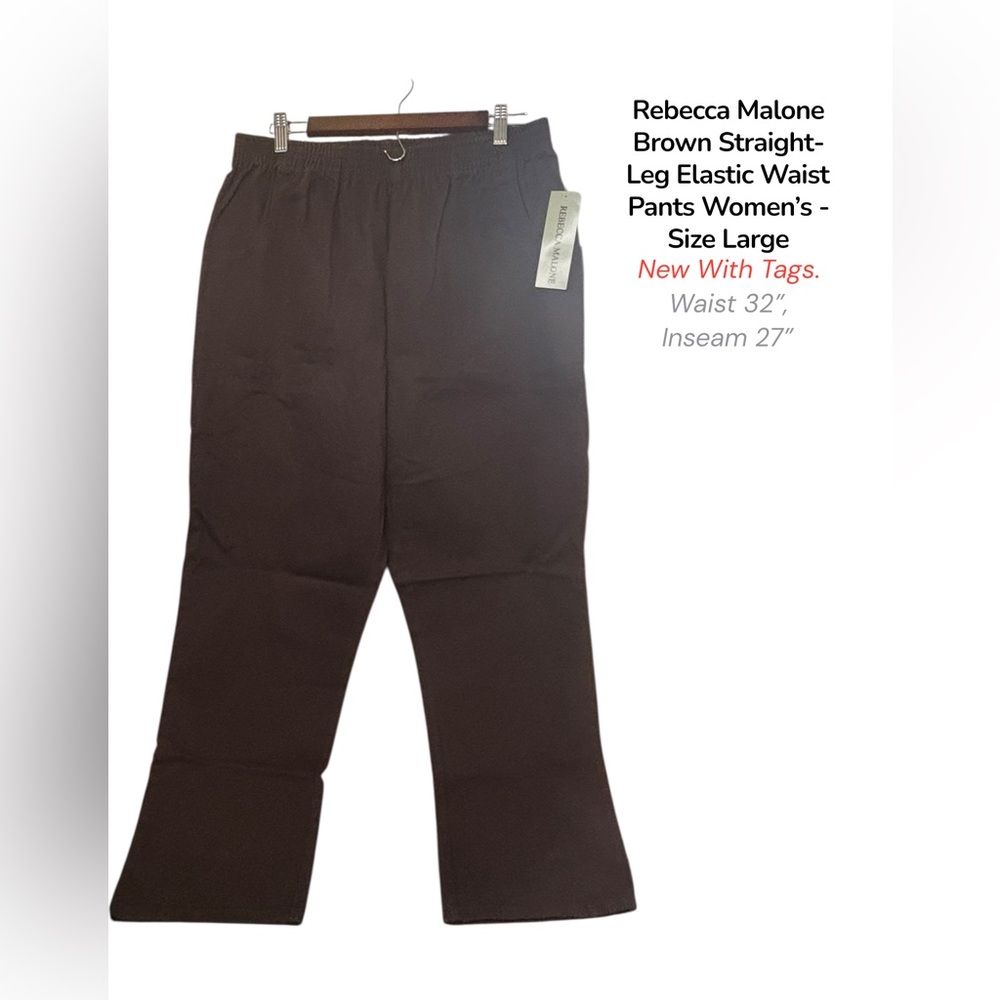 Rebecca Malone Brown Straight-Leg Pants Elastic Waist Women’s Large NWT